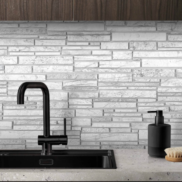 Панель ПВХ 0,4 камень Пластушка черно-белая 