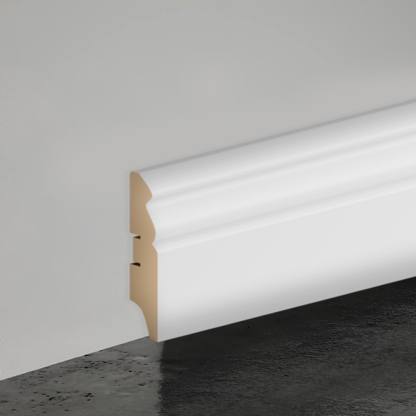 2К Напольный плинтус МДФ Stella 70E 2000х70х16 Белый (7шт в упак)